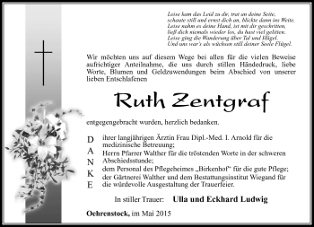 Traueranzeige von Ruth Zentgraf von Südthüringer Presse