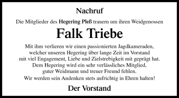 Traueranzeige von Falk Triebe von Südthüringer Presse