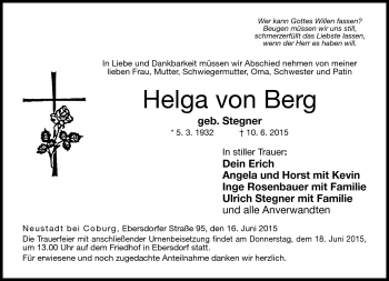 Traueranzeige von Helga von Berg von Neue Presse Coburg