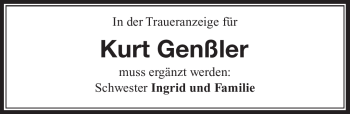 Traueranzeige von Kurt Genßler von Südthüringer Presse