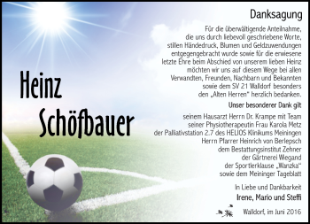 Traueranzeige von Heinz Schöfbauer von Südthüringer Presse