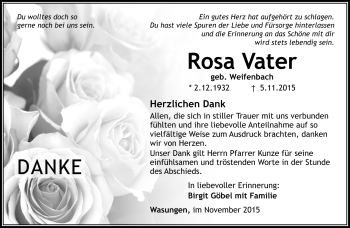 Traueranzeige von Rosa Vater von Südthüringer Presse