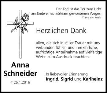 Traueranzeige von Anna Schneider von Neue Presse Coburg