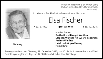 Traueranzeige von Elsa Fischer von Frankenpost