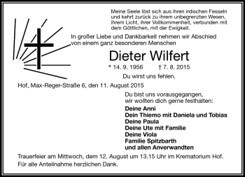 Traueranzeige von Dieter Wilfert von Frankenpost