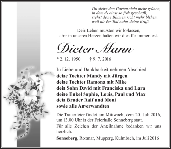 Traueranzeige von Dieter Mann von Südthüringer Presse