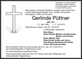 Traueranzeige von Gerlinde Püttner von Frankenpost