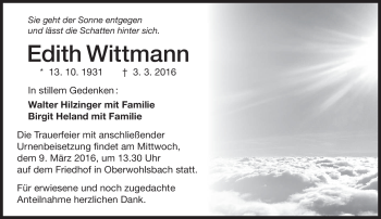 Traueranzeige von Edith Wittmann von Neue Presse Coburg