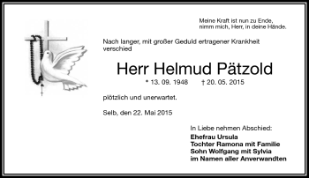 Traueranzeige von Helmud Pätzold von Frankenpost