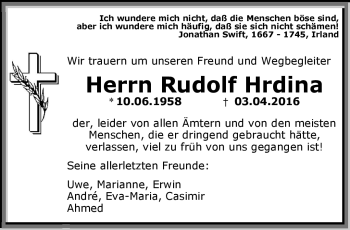 Traueranzeige von Rudolf Hrdina von Frankenpost