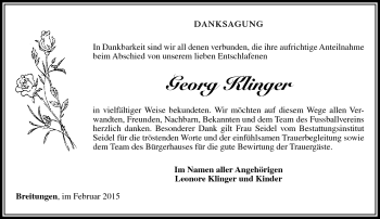 Traueranzeige von Georg Klinger von Südthüringer Presse