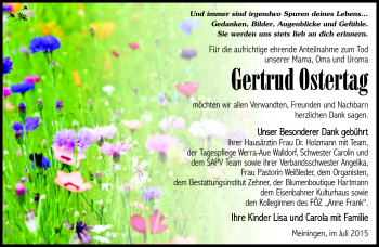 Traueranzeige von gertrud Ostertag von Südthüringer Presse