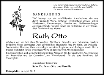 Traueranzeige von Ruth Otto von Südthüringer Presse