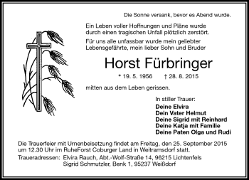 Traueranzeige von Horst Fürbringer von Frankenpost