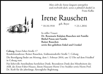 Traueranzeige von Irene Rauschen von Neue Presse Coburg