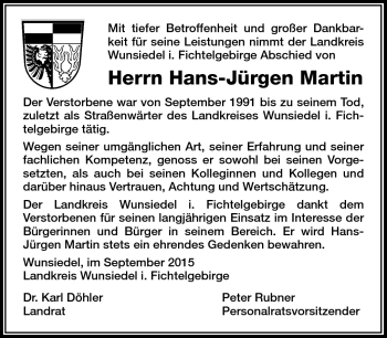 Traueranzeige von Hans-Jürgen Martin von Frankenpost