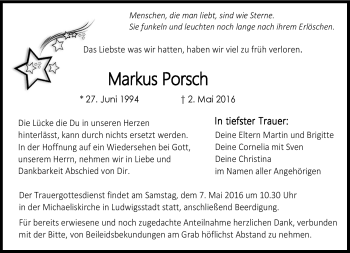 Traueranzeige von Markus Porsch von Neue Presse Coburg