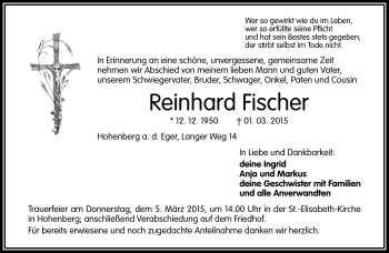 Traueranzeige von Reinhard Fischer von Frankenpost