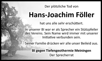 Traueranzeige von Hans-Joachim Föller von Südthüringer Presse