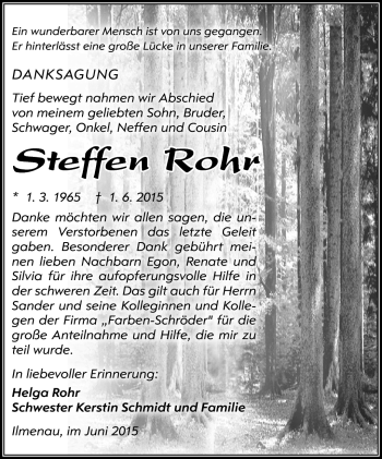 Traueranzeige von Steffen Rohr von Südthüringer Presse
