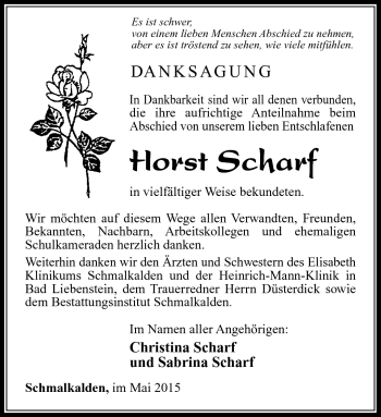 Traueranzeige von Horst Scharf von Südthüringer Presse