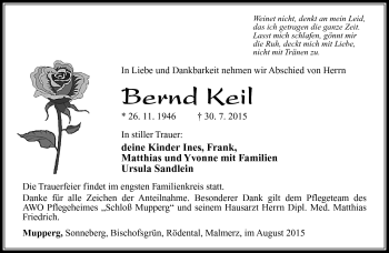 Traueranzeige von Bernd Keil von Südthüringer Presse