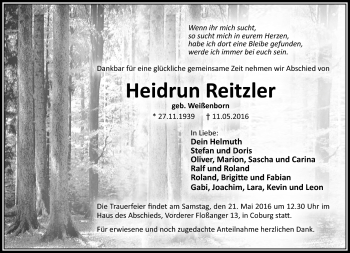 Traueranzeige von Heidrun Reitzler von Neue Presse Coburg