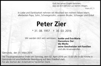 Traueranzeige von Peter Zier von Neue Presse Coburg