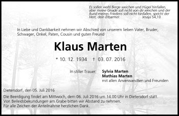 Traueranzeige von Klaus Marteb von Neue Presse Coburg