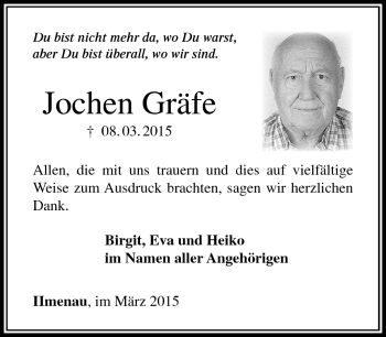 Traueranzeige von Jochen Gräfe von Südthüringer Presse