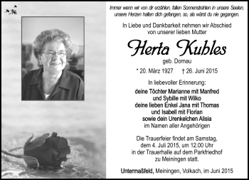 Traueranzeige von Herta Kuhles von Südthüringer Presse