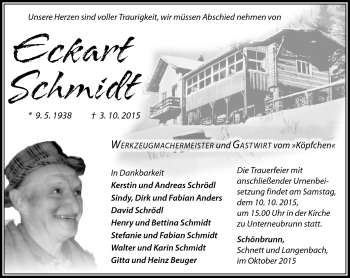 Traueranzeige von Eckart Schmidt von Südthüringer Presse