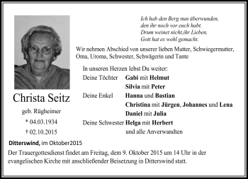 Traueranzeige von Christa Seitz von Neue Presse Coburg