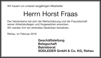 Traueranzeige von Horst Fraas von Frankenpost