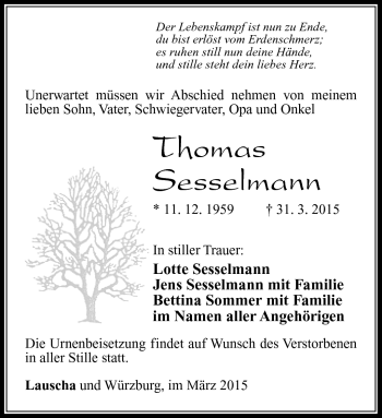 Traueranzeige von Thomas Sesselmann von Südthüringer Presse