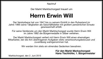 Traueranzeige von Erwin Will von Frankenpost