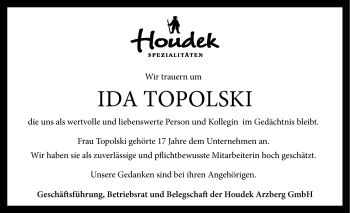 Traueranzeige von Ida Topolski von Frankenpost