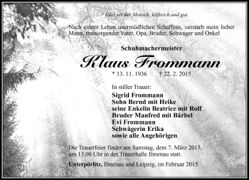 Traueranzeige von Klaus Frommann von Südthüringer Presse