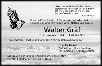 Traueranzeige von Walter Gräf von Frankenpost