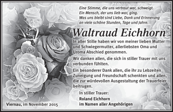 Traueranzeige von Waltraud Eichhorn von Südthüringer Presse