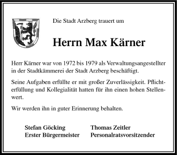 Traueranzeige von Max Kärner von Frankenpost