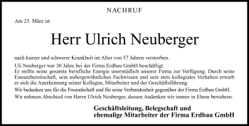 Traueranzeige von Ulrich Neuberger von Neue Presse Coburg
