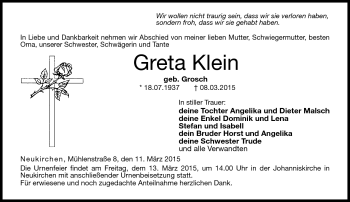 Traueranzeige von Greta Klein von Neue Presse Coburg