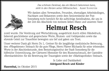 Traueranzeige von Helmut Resch von Südthüringer Presse