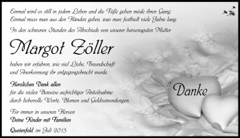 Traueranzeige von Margot Zöller von Südthüringer Presse