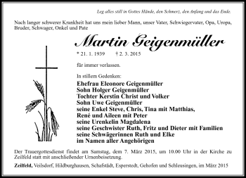 Traueranzeige von Martin Geigenmüller von Südthüringer Presse