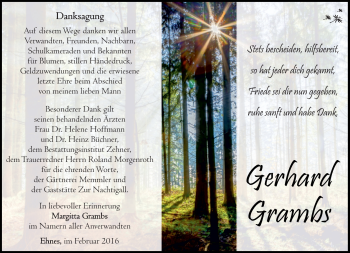 Traueranzeige von Gerhard Grambs von Südthüringer Presse