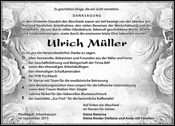 Traueranzeige von Ulrich Müller von Südthüringer Presse