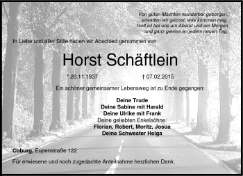 Traueranzeige von Horst Schäftlein von Neue Presse Coburg