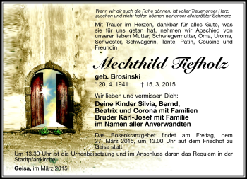 Traueranzeige von Mechthild Tiefholz von Südthüringer Presse